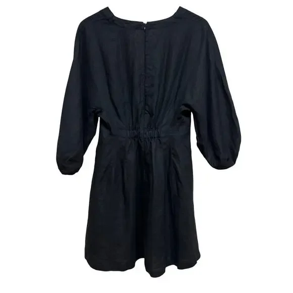 Madewell Splitneck Linen Mini Dress Black NWT Size 00 - Picture 6 of 7